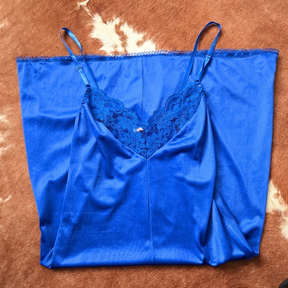 Vintage Electric Blue Satin Slip Chemise - Picture 4 of 7